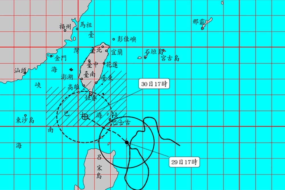 中央氣象局稍早發布陸上颱風警報，提醒屏東、恆春半島地區要嚴加警戒。（取自中央氣象局官網）