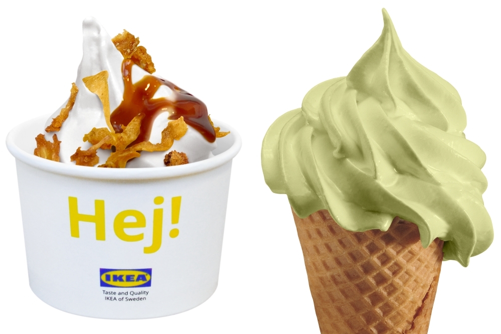 豆漿醬油膏洋蔥酥霜淇淋 VS. 哇沙米霜淇淋，你想要吃哪一種?（IKEA 提供）
