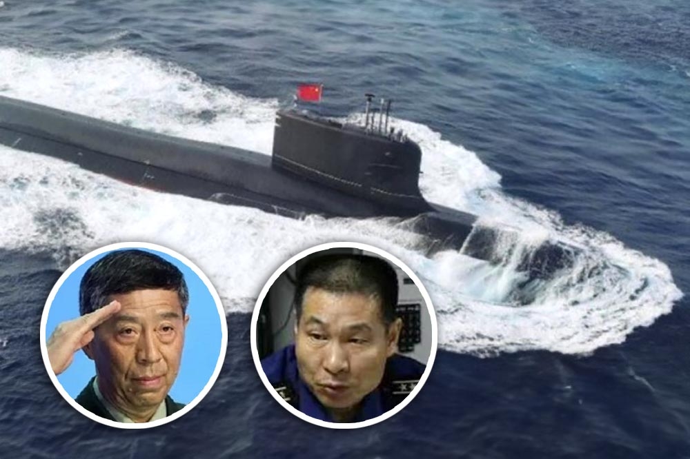 中國潛艇失事後，北部戰區海軍司令員王大忠、國防部長李尚福都將被撤除職務。（合成畫面／取自美聯社、微博）