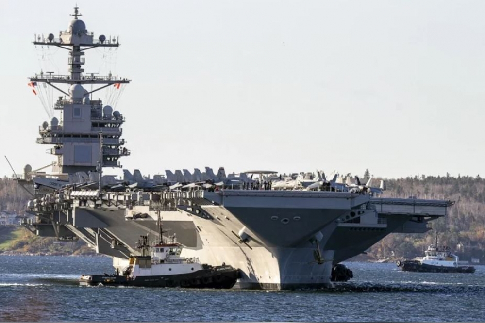 美國派福特號（USS Gerald R. Ford）航母打擊群前往鄰近以色列的東地中海，展現對以色列的支持。（美聯社）