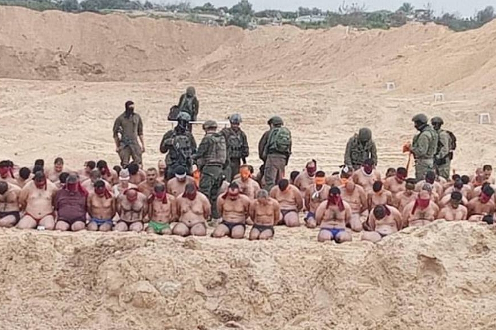 影像顯示以色列軍方在加薩逮捕大批男性，其中有許多人被親友認出，強調其並非哈瑪斯成員。（取自歐洲地中海人權觀察組織FB）