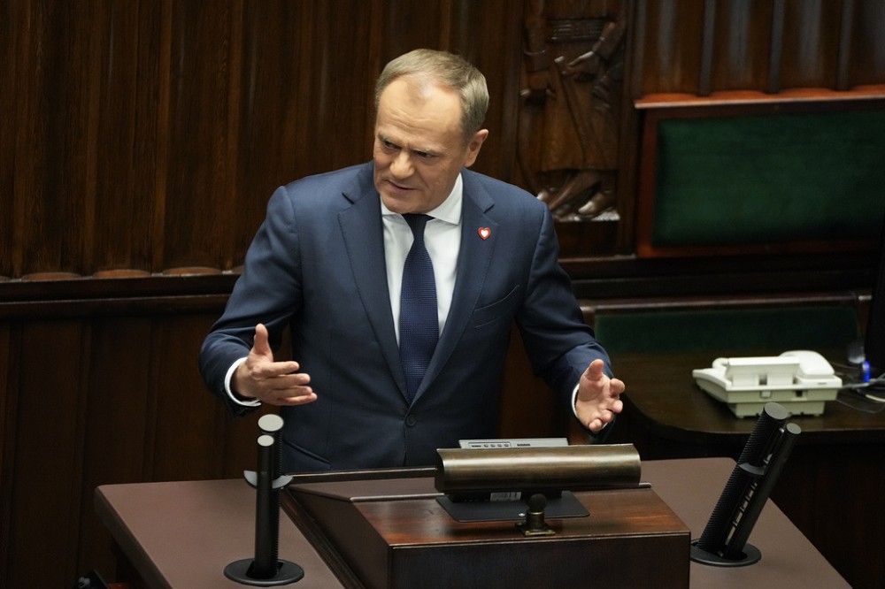 圖斯克當選波蘭總理後，在國會發表演說。（美聯社）