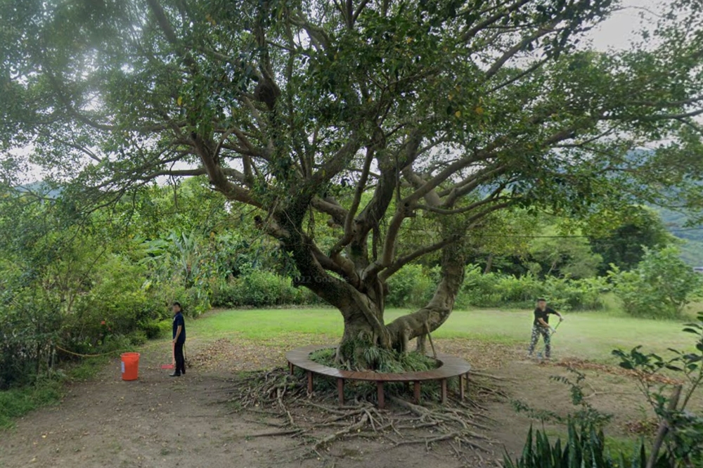 網友翻出賴老家的Google街景圖，看到疑似特勤人員幫忙打掃。（擷取自Google Maps）