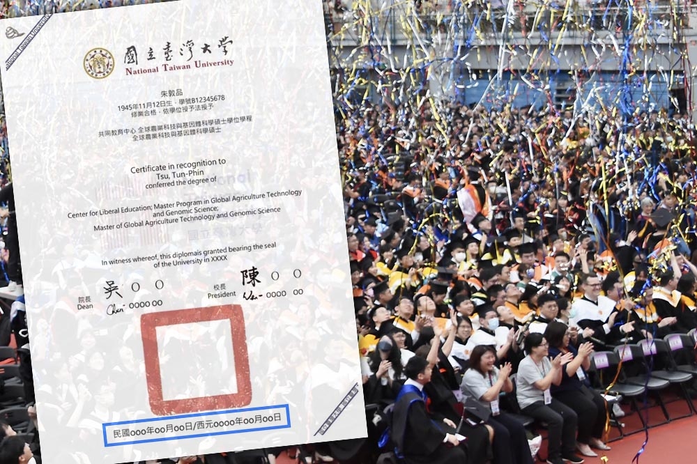 台灣大學畢業證書日前遭刪除民國紀年引關注，目前台大學生代表會徵得16份畢業證書設計樣板，開放全校師生投票。（合成畫面／台灣大學電子表單平台、張哲偉攝）