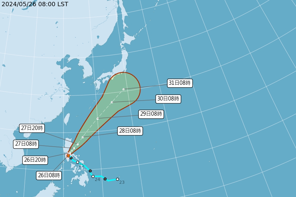 中央氣象署今天上午8點發布颱風消息，輕颱「艾維尼」生成。（取自中央氣象署）