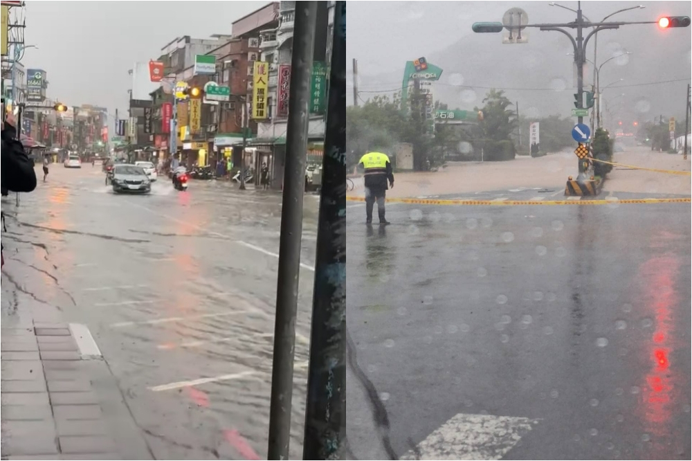 金山為因應低氣壓豪雨大淹水，目前已有11處道路封閉，6條公車路線也受淹水影響。（擷取自新北交通族臉書）