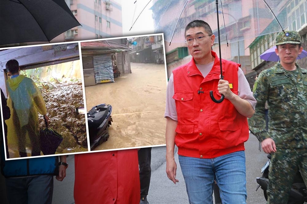 山陀兒颱風外圍環流帶來雨量造成基隆大雨、淹水事件成了罷免謝國樑成敗與否的關鍵。（合成畫面／取自謝國樑臉書）