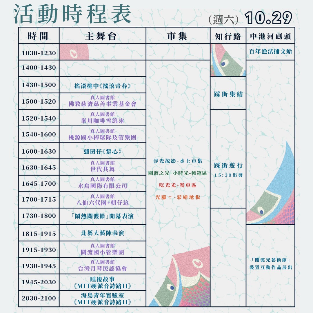 台北市集「鬧熱關渡節・光夜市」活動一覽表